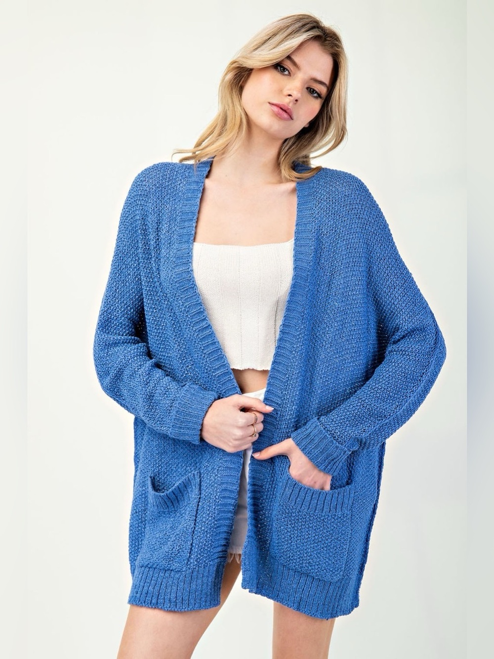 Ee:some PLUS Denim Blue Colored Cardigan Cardigan